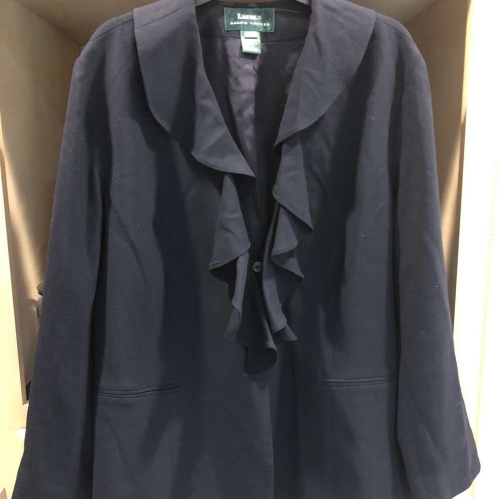 Ralph Lauren Navy Blue Ruffle-Front Blazer 20W